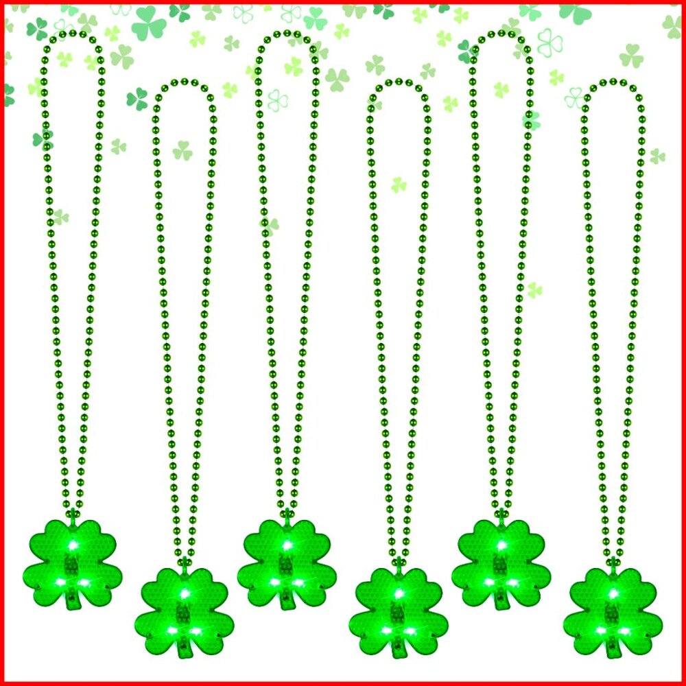 6-Pack LED Shamrock Necklace Set, 17.5 Inch Light-Up Party Favor